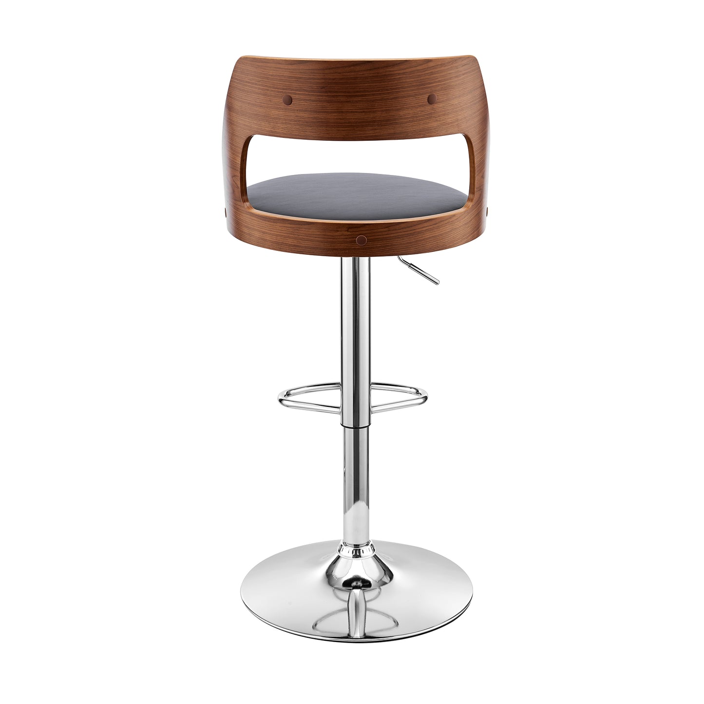 Itzan Adjustable Swivel Faux Leather Bar Stool with Wood and Chrome Base