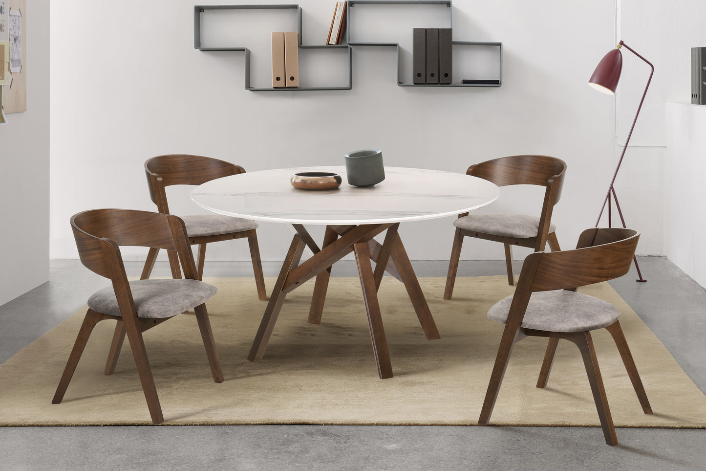 Jackie Mid-Century Upholstered Dining Chairs in Walnut finish - Set of 2