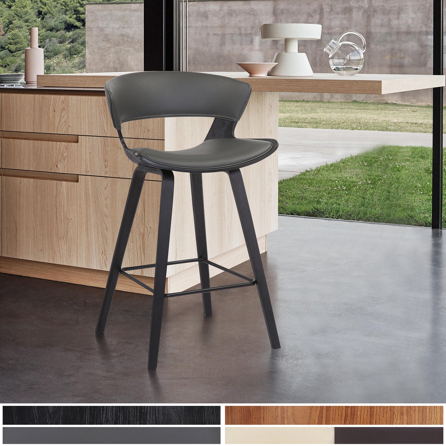 Jagger Modern 26" Black Wood and Gray Faux Leather Counter Height Barstool