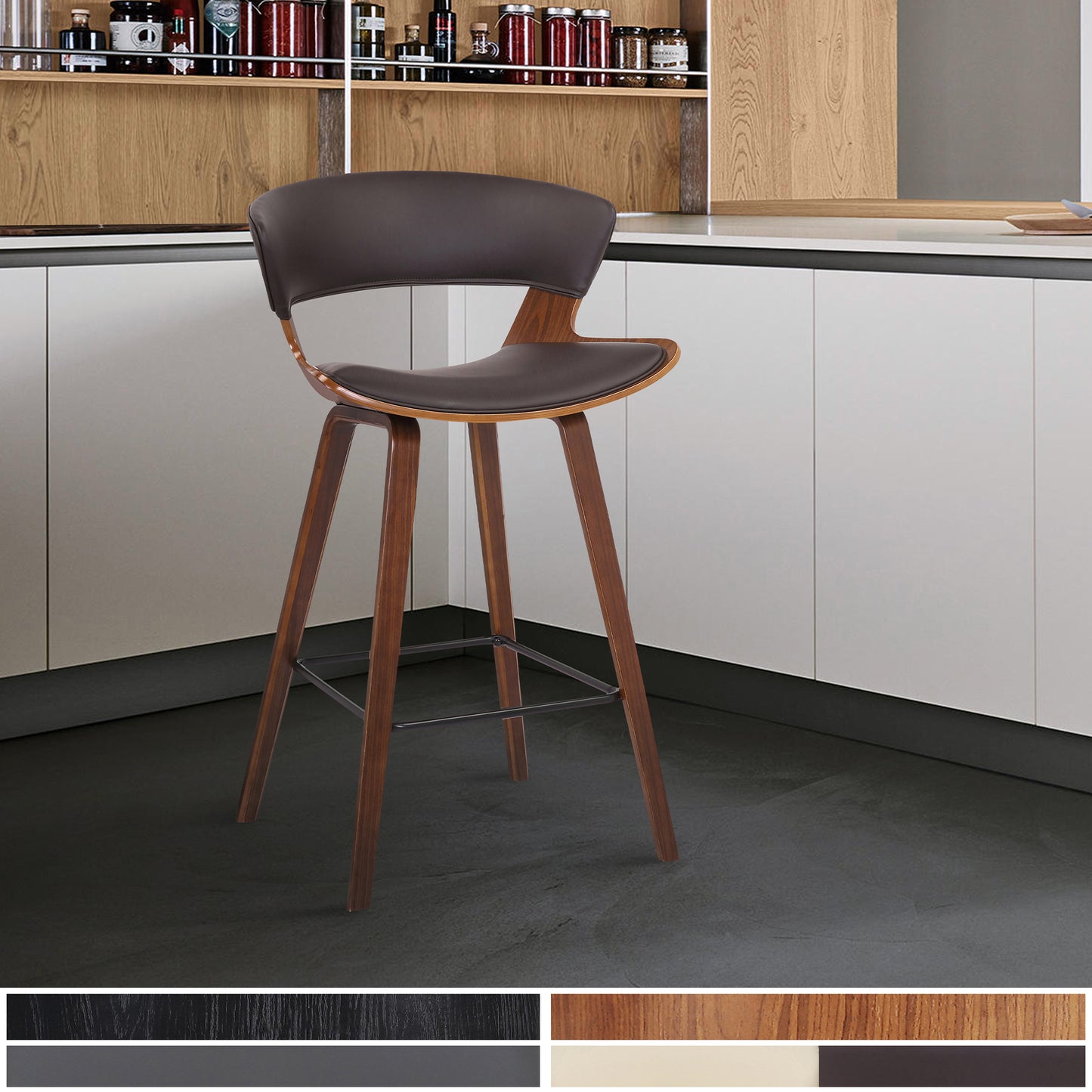 Jagger Modern 26" Wood and Black Faux Leather Counter Height Barstool