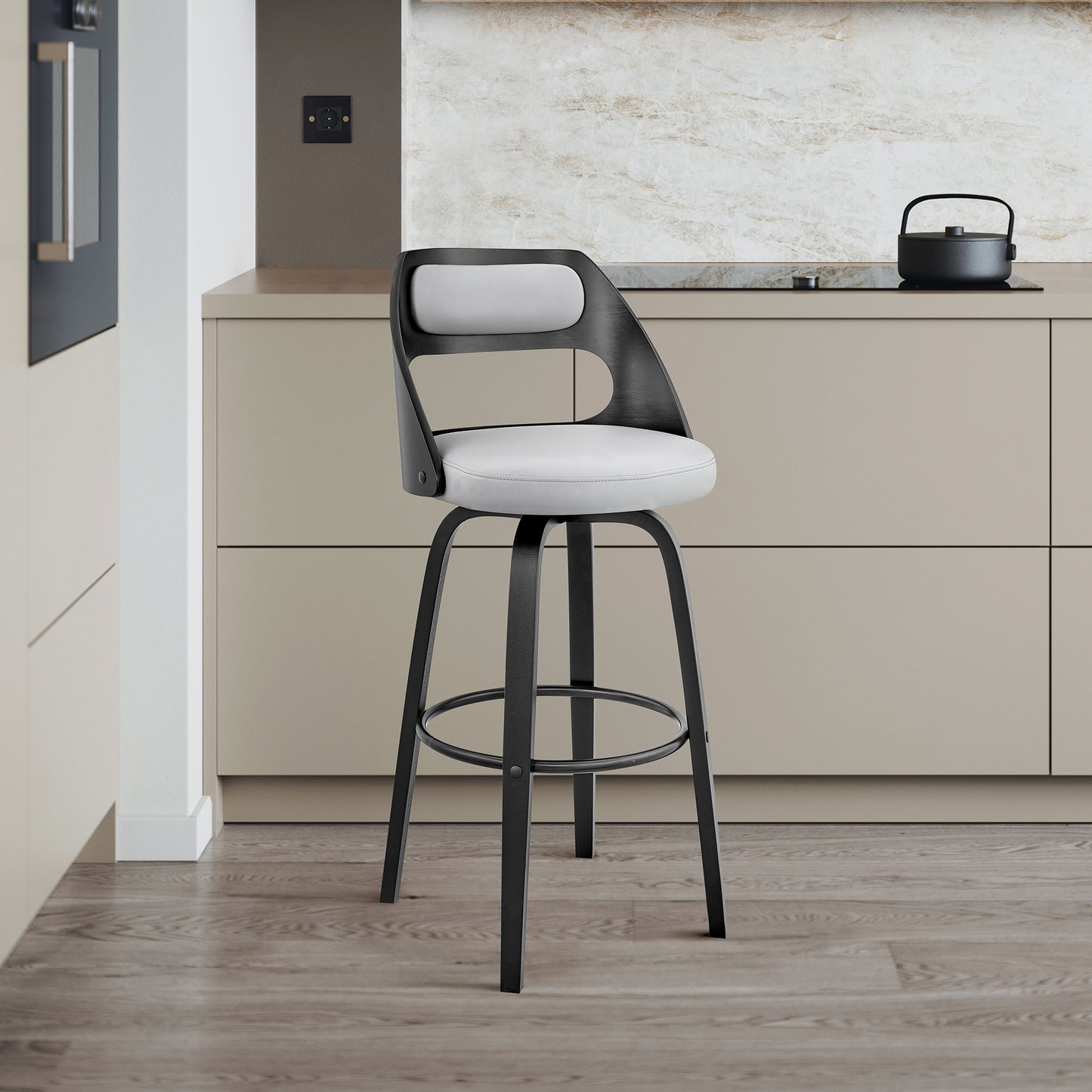 Julius Faux Leather and Wood Bar Stool - Available in Multiple Heights and Finishes