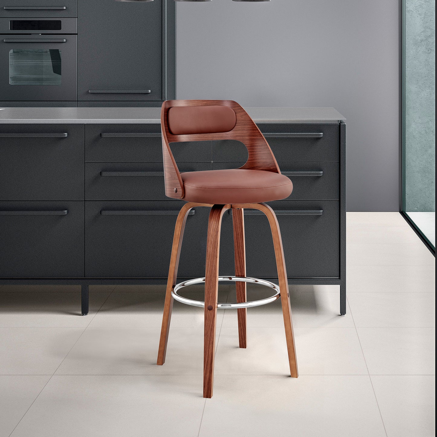 Julius Faux Leather and Wood Bar Stool - Available in Multiple Heights and Finishes