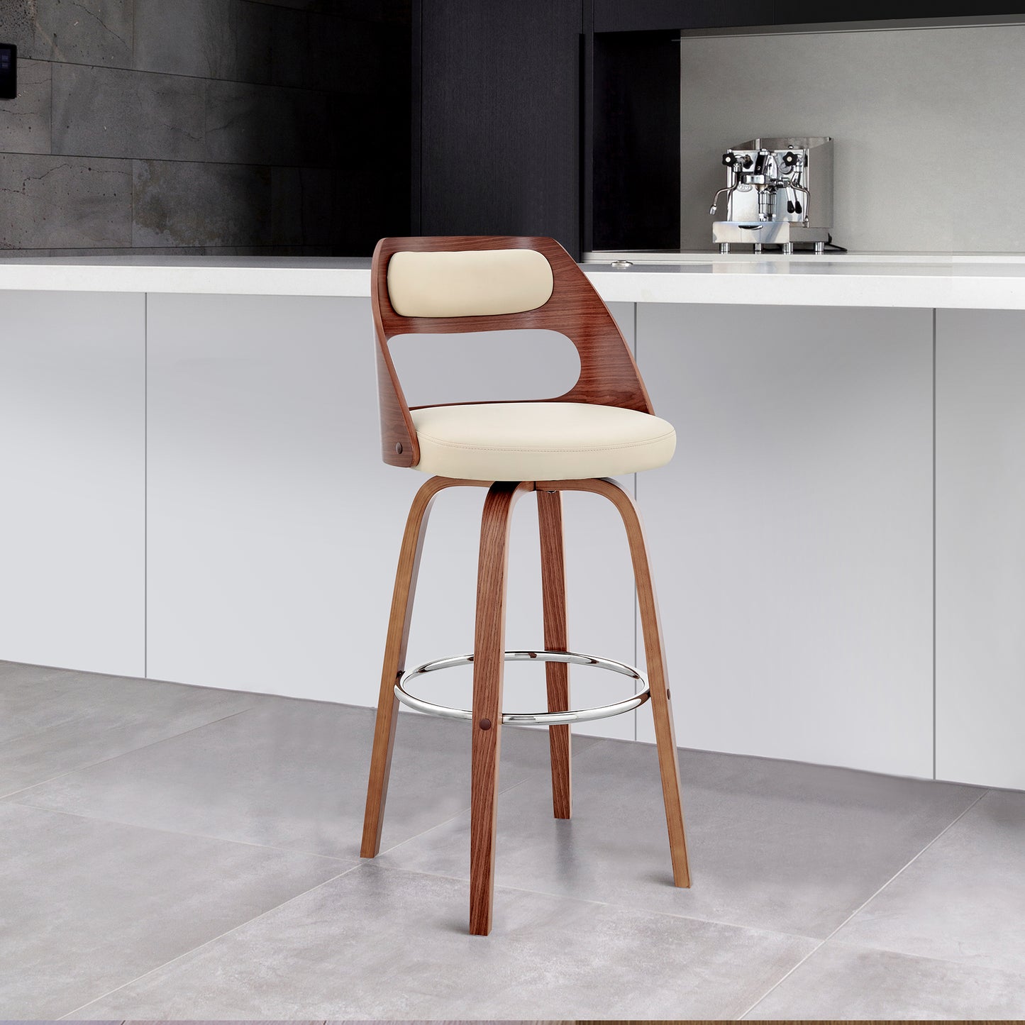 Julius Faux Leather and Wood Bar Stool - Available in Multiple Heights and Finishes
