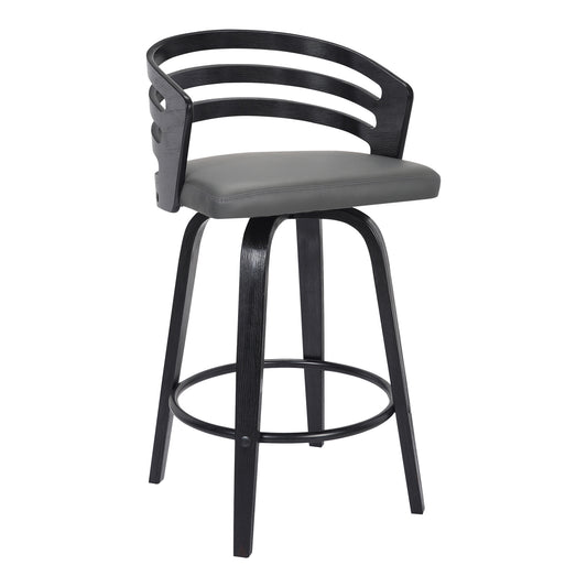 Jayden Counter and Bar Height Swivel Faux Leather and Wood Bar Stool