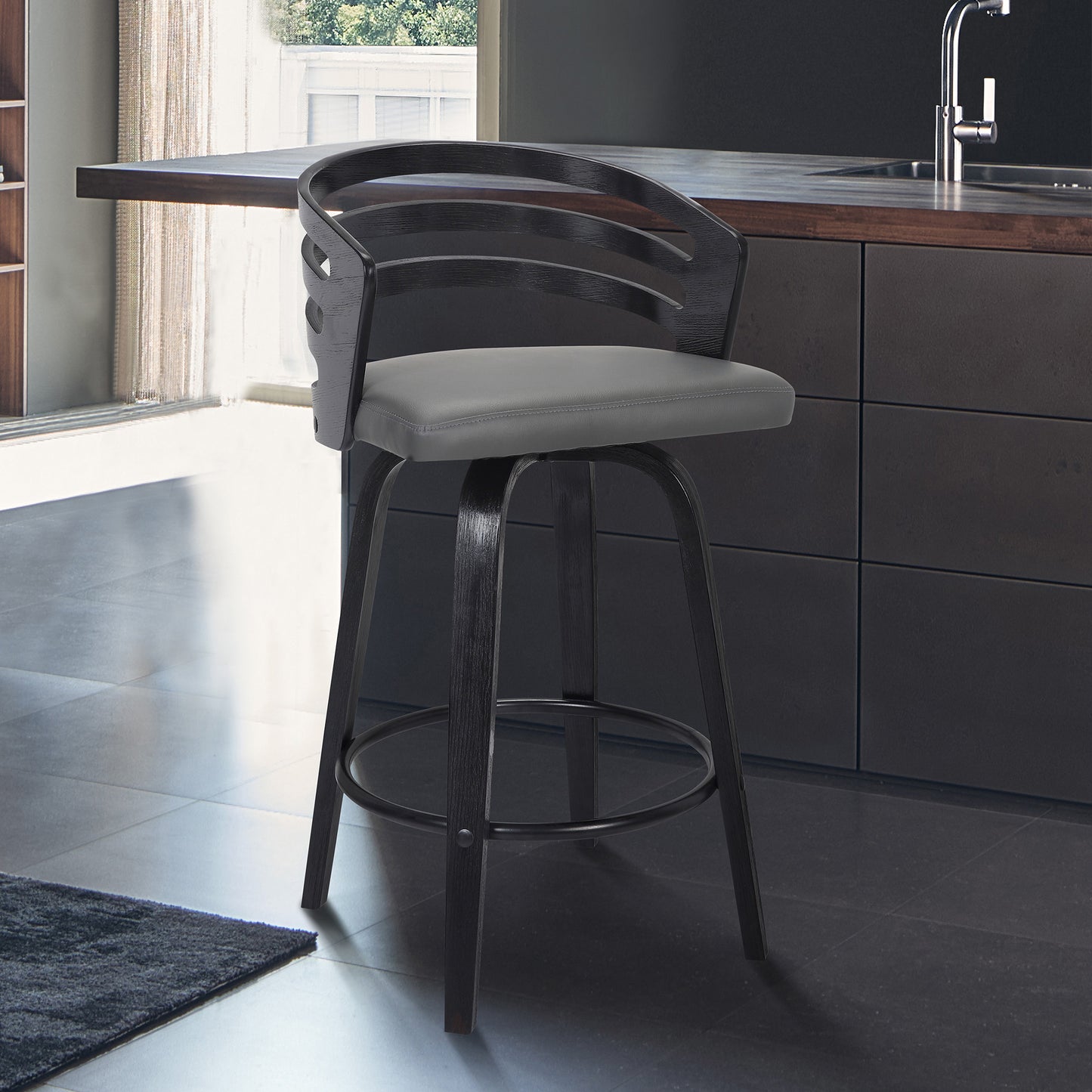 Jayden Counter and Bar Height Swivel Faux Leather and Wood Bar Stool