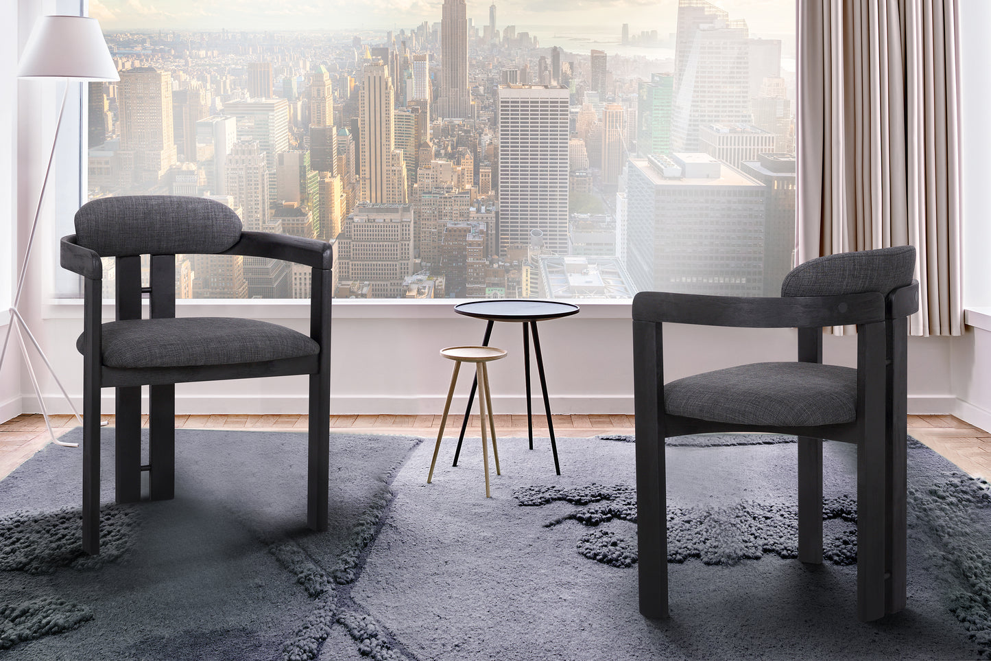 Jazmin Contemporary Dining Chair in Black Brushed Wood Finish and Charcoal Fabric - Set of 2