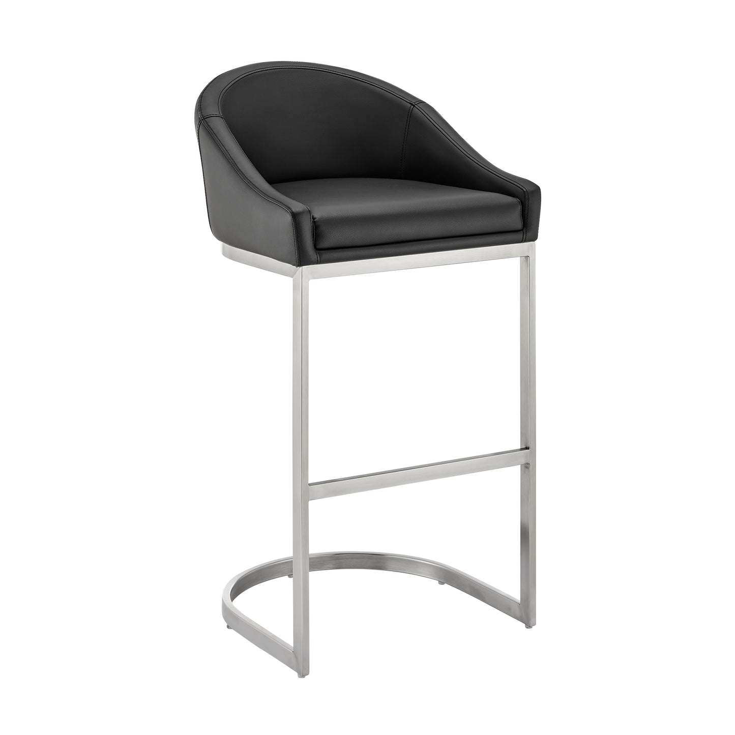 Katherine 26" Counter Stool in Brushed Stainless Steel with Black Faux Leather