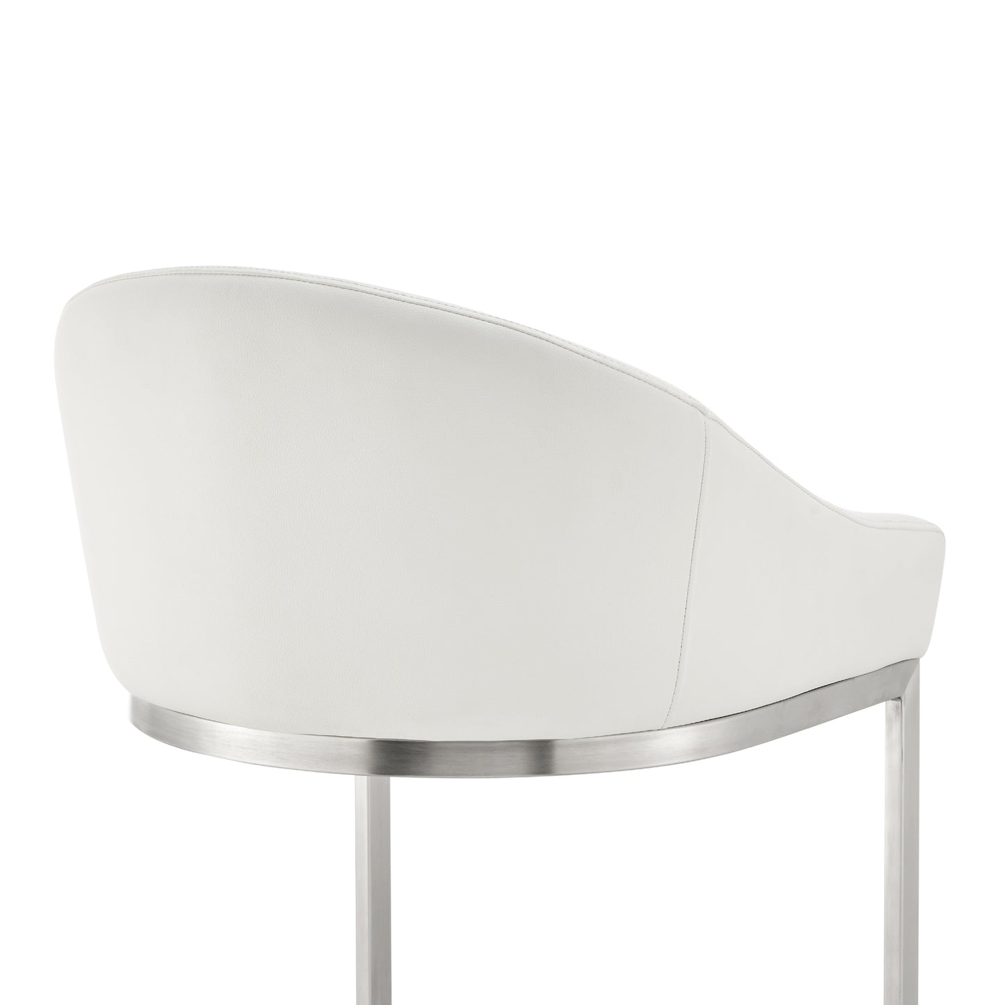Katherine 26" Counter Stool in Brushed Stainless Steel with White Faux Leather