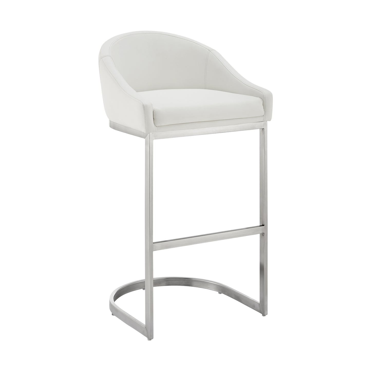 Katherine 30" Bar Stool in Brushed Stainless Steel with White Faux Leather