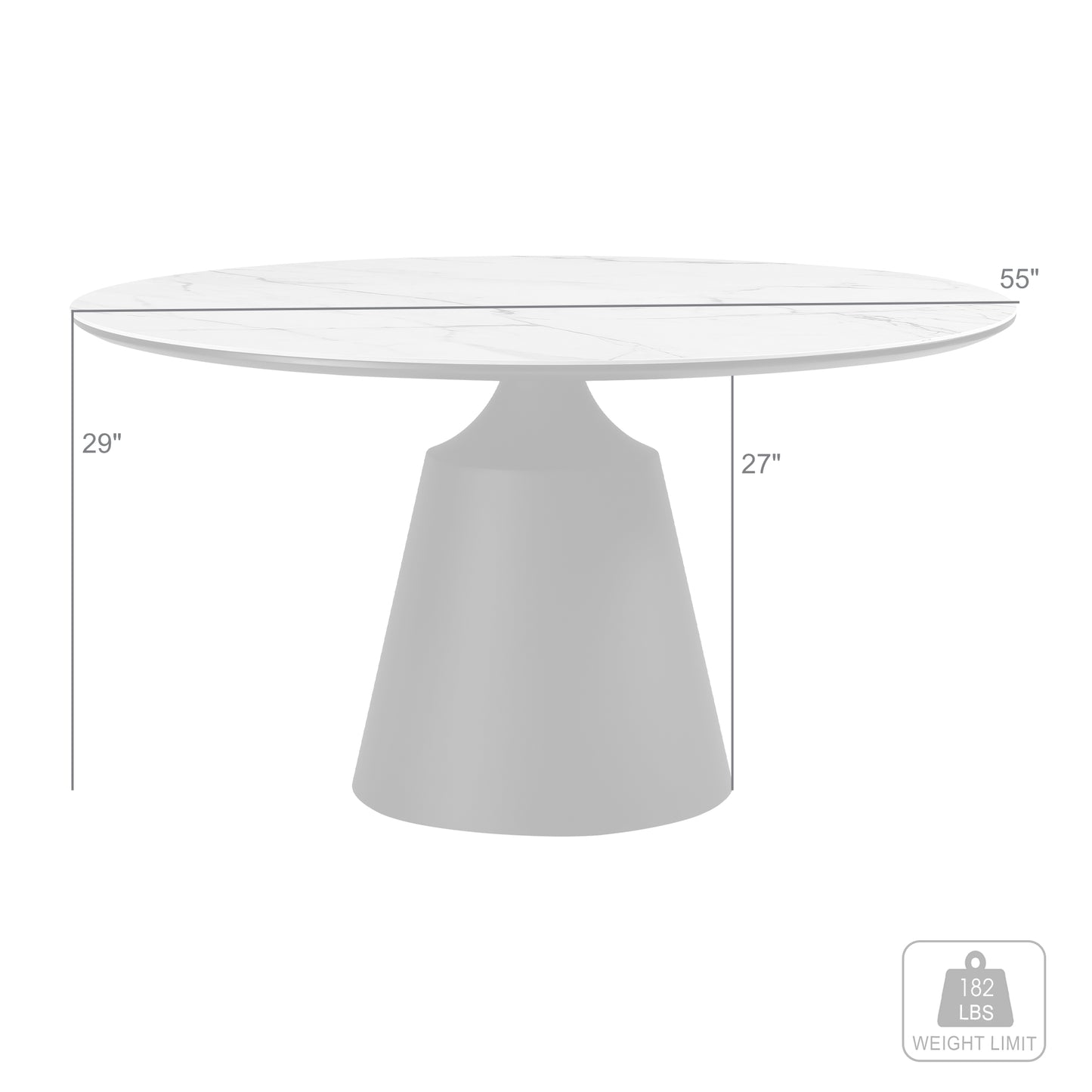 Knox Round Dining Table with Stone Top and Black Metal Base