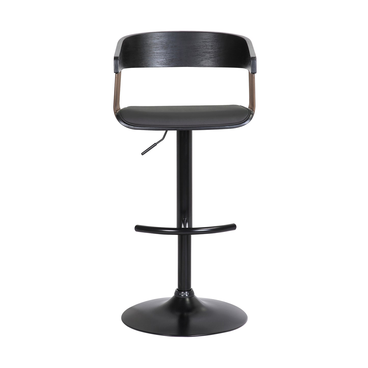 Larisa Adjustable Wood Bar Stool in Faux Leather with Golden Bronze and Black Metal