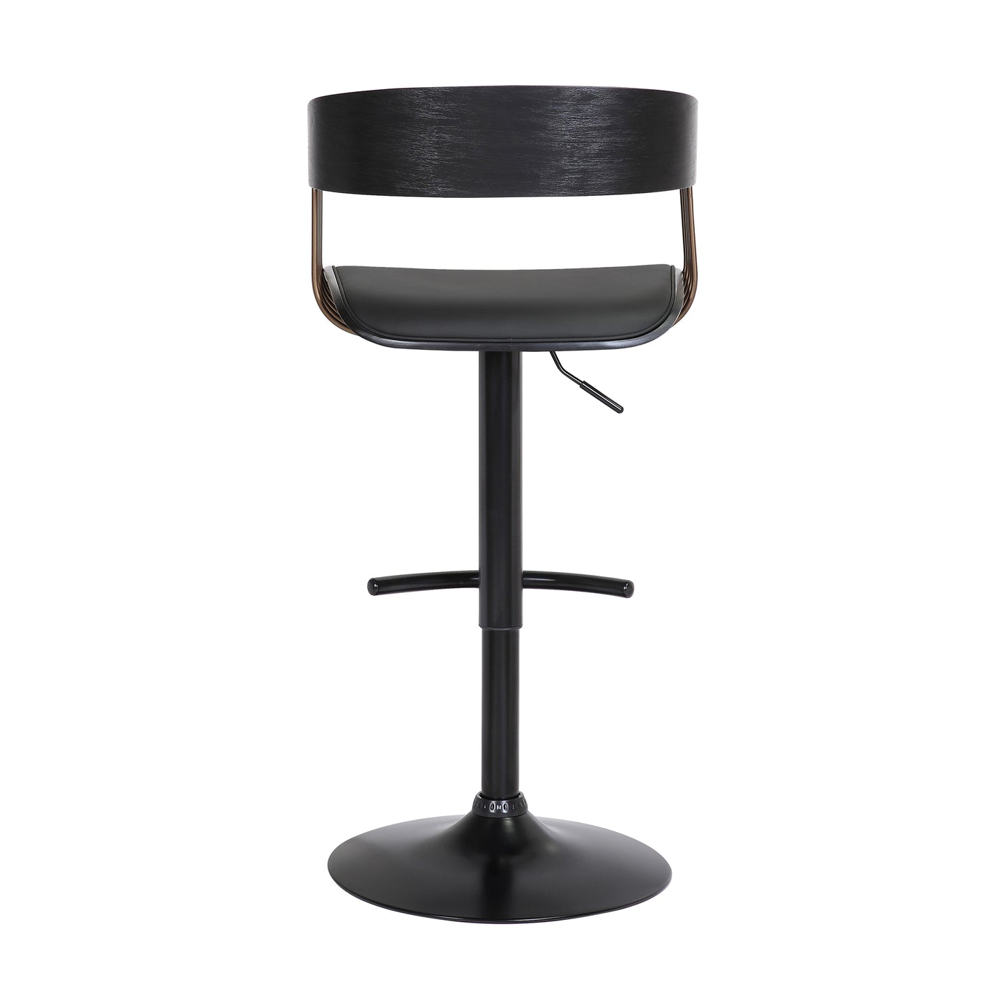 Larisa Adjustable Wood Bar Stool in Faux Leather with Golden Bronze and Black Metal