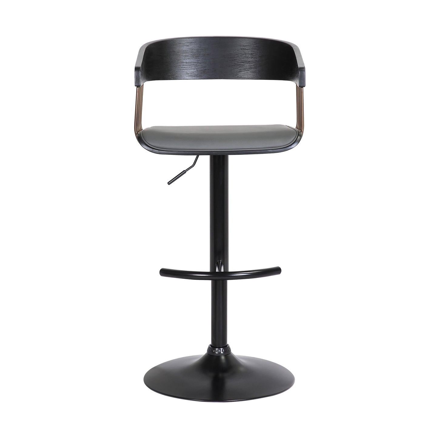 Larisa Adjustable Wood Bar Stool in Faux Leather with Golden Bronze and Black Metal