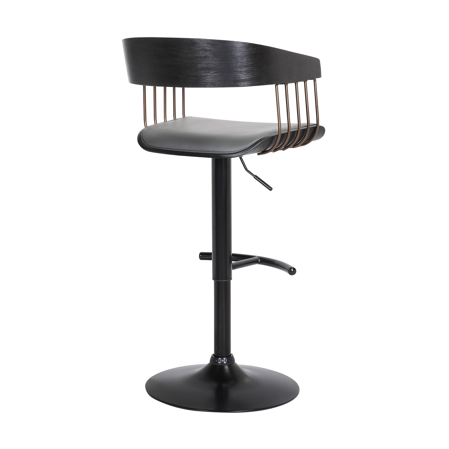 Larisa Adjustable Wood Bar Stool in Faux Leather with Golden Bronze and Black Metal