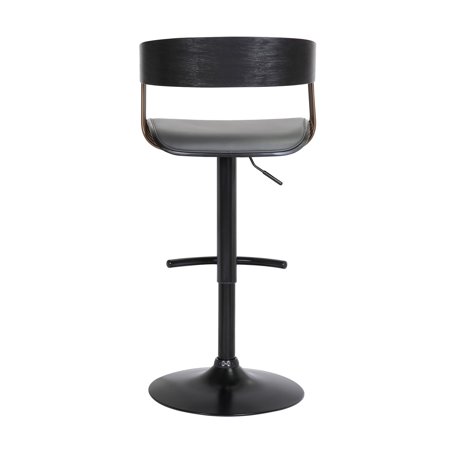 Larisa Adjustable Wood Bar Stool in Faux Leather with Golden Bronze and Black Metal