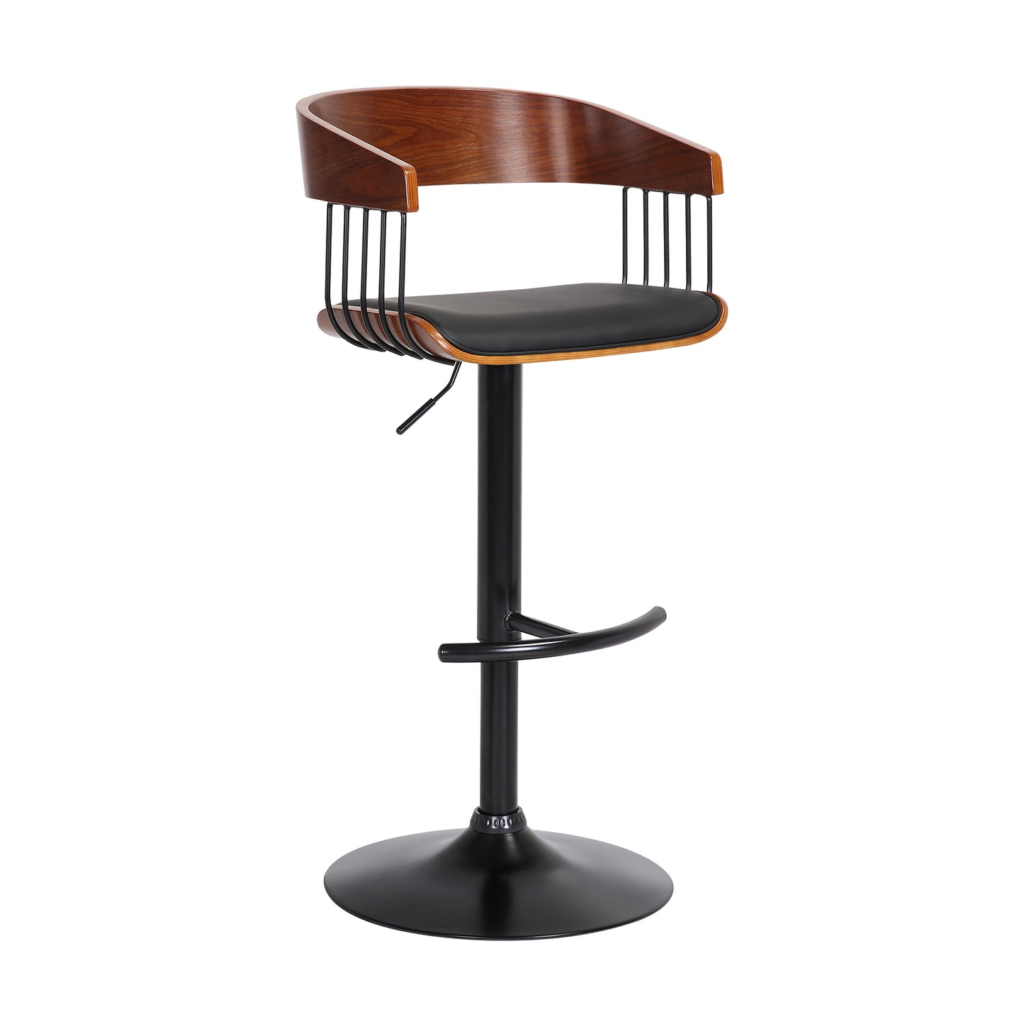 Larisa Adjustable Wood Bar Stool in Faux Leather with Golden Bronze and Black Metal