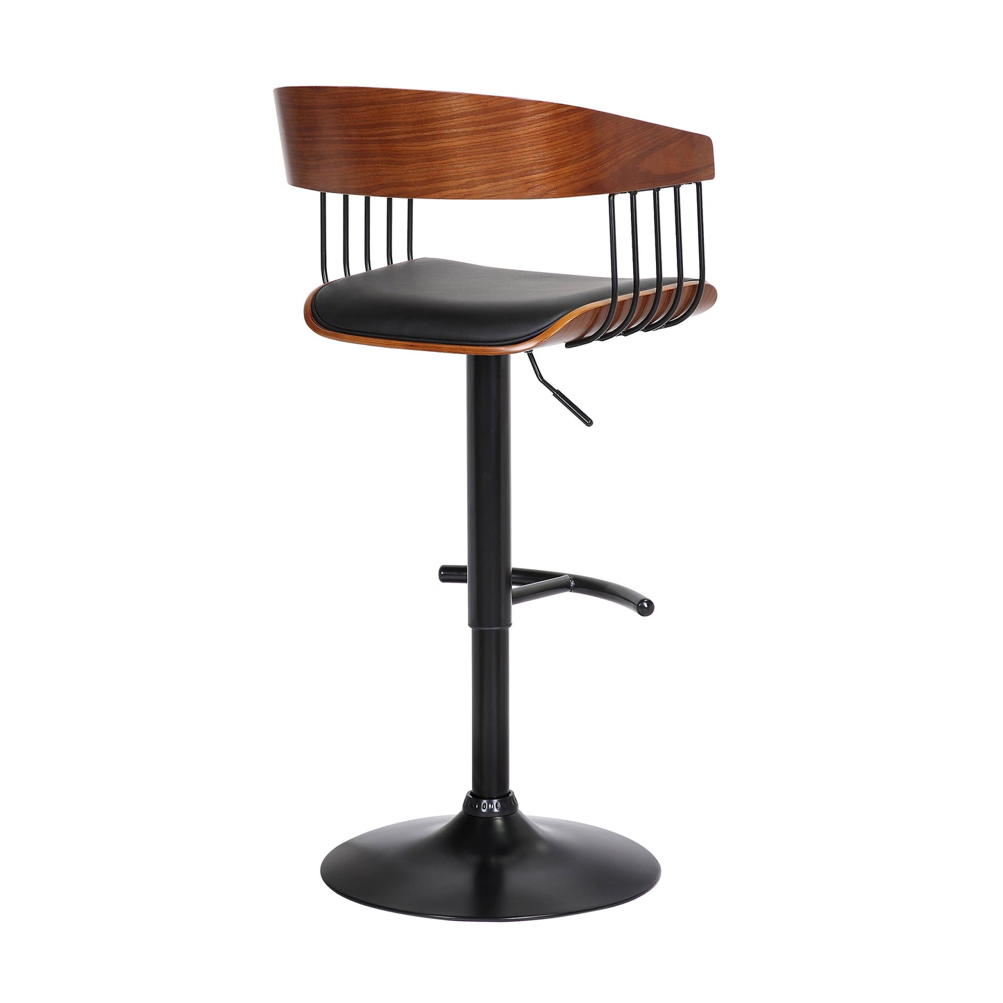 Larisa Adjustable Wood Bar Stool in Faux Leather with Golden Bronze and Black Metal