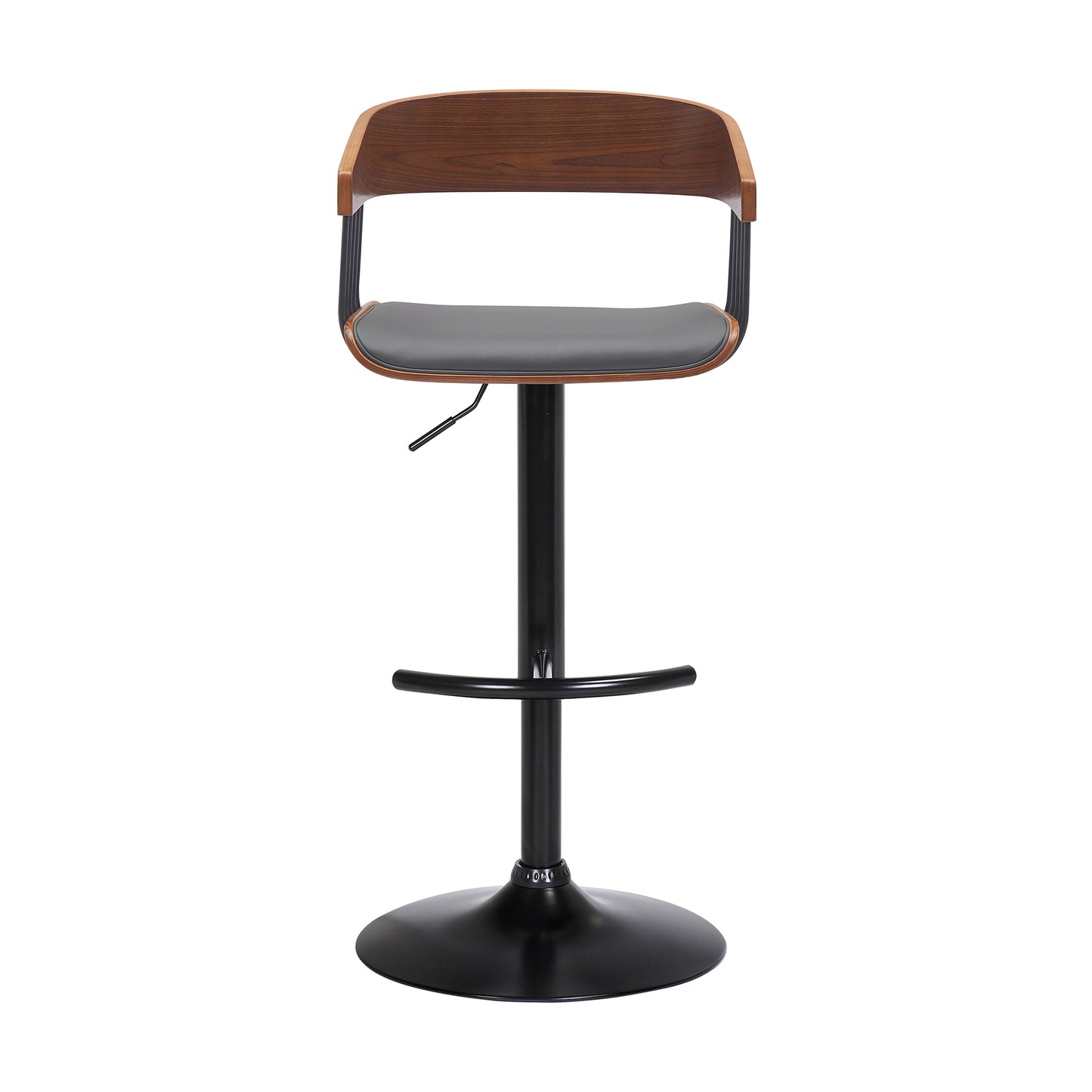 Larisa Adjustable Wood Bar Stool in Faux Leather with Golden Bronze and Black Metal