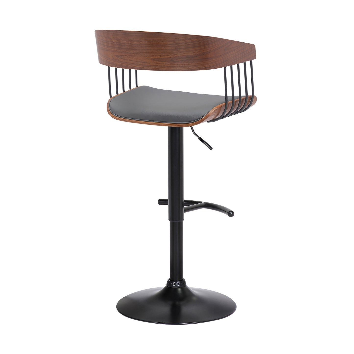 Larisa Adjustable Wood Bar Stool in Faux Leather with Golden Bronze and Black Metal