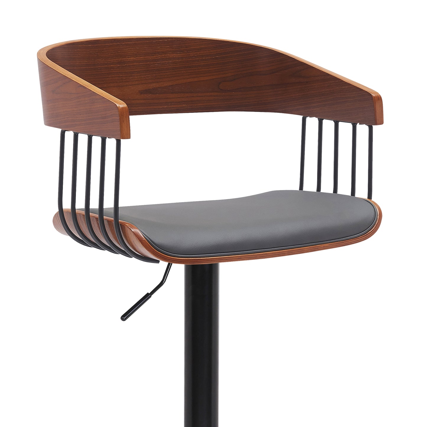 Larisa Adjustable Wood Bar Stool in Faux Leather with Golden Bronze and Black Metal
