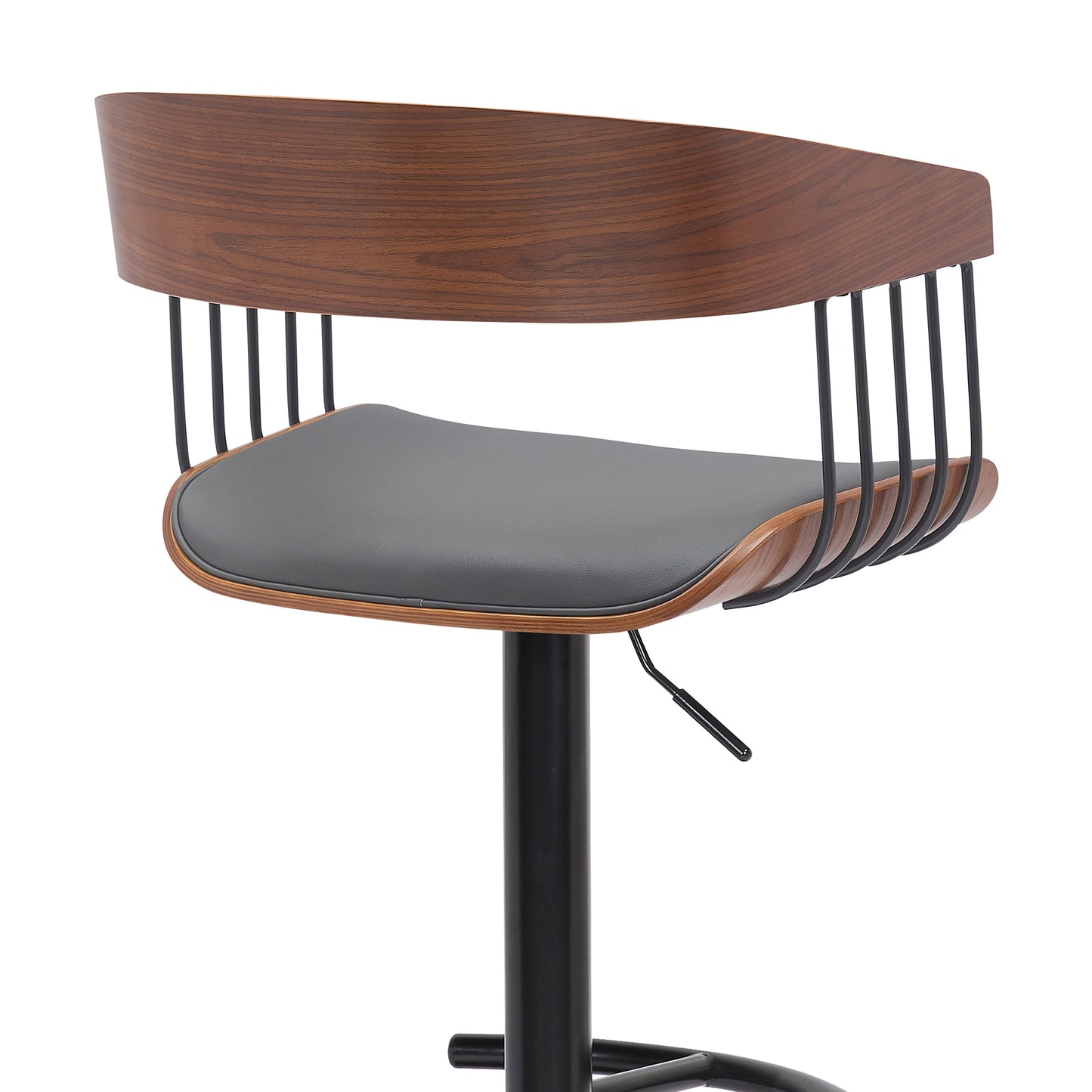 Larisa Adjustable Wood Bar Stool in Faux Leather with Golden Bronze and Black Metal