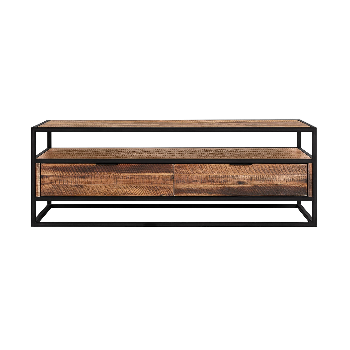 Ludgate Rectangle Coffee Table with Shelf in Acacia and Black Metal