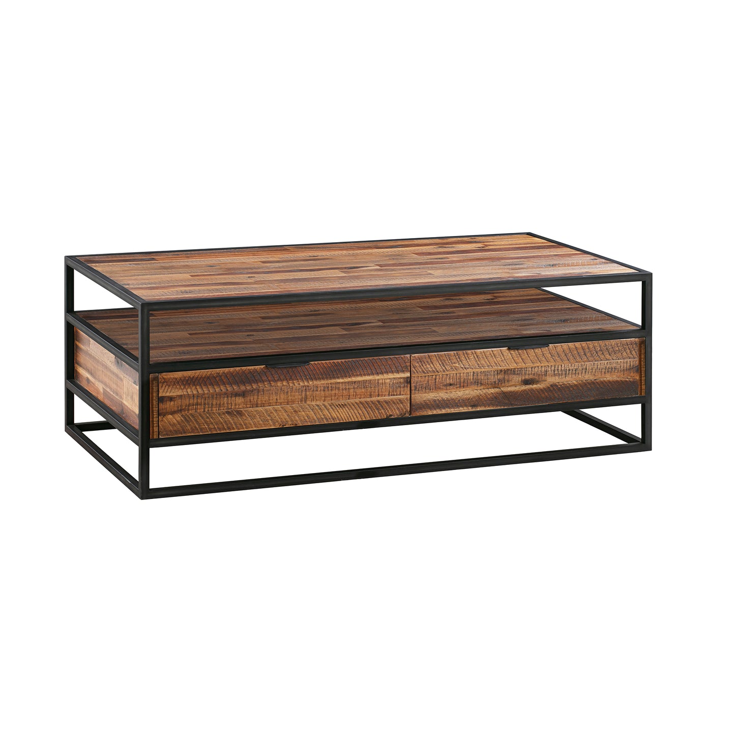 Ludgate Rectangle Coffee Table with Shelf in Acacia and Black Metal
