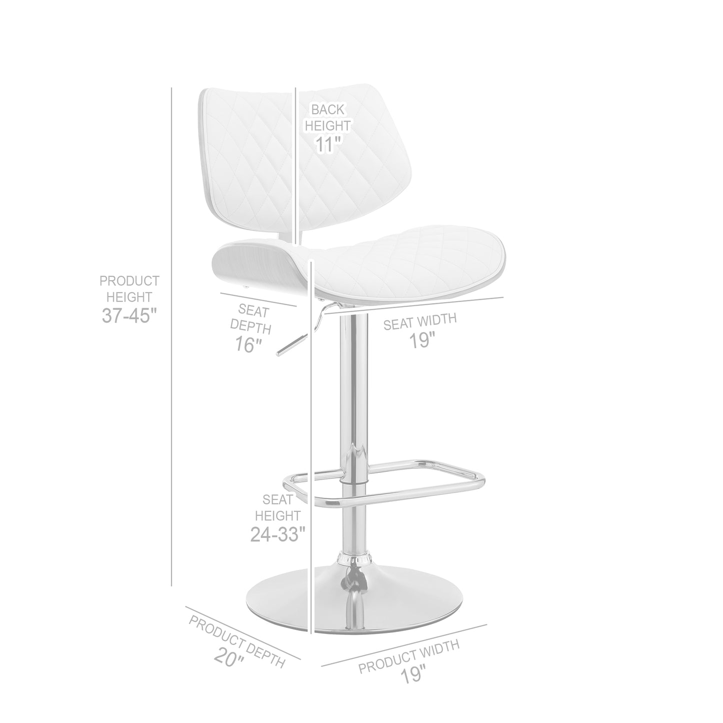 Leland Adjustable Cream Faux Leather and Chrome Finish Bar Stool