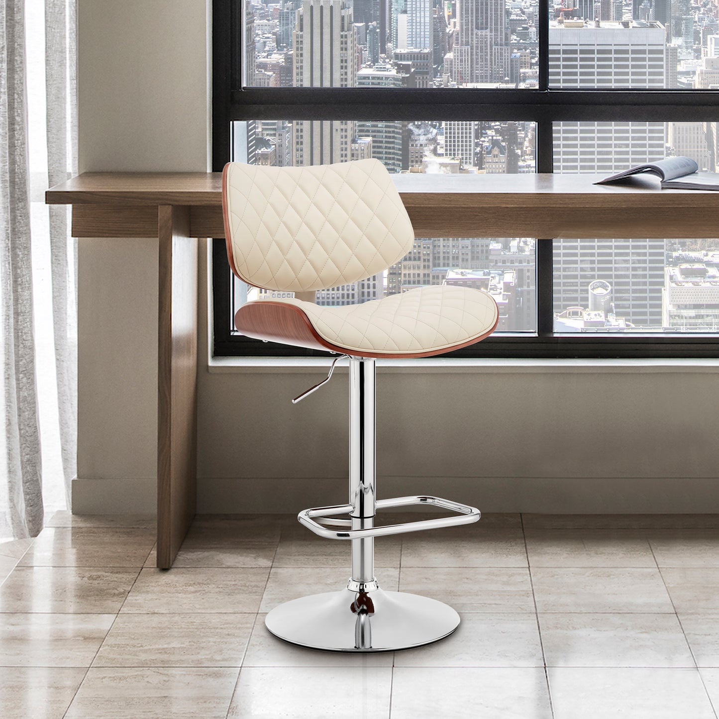 Leland Adjustable Faux Leather and Chrome Finish Bar Stool
