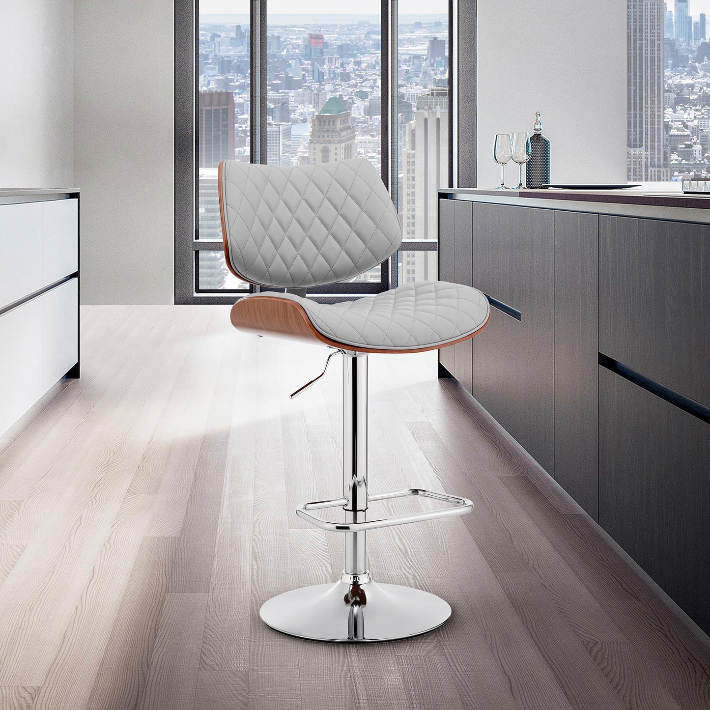 Leland Adjustable Faux Leather and Chrome Finish Bar Stool