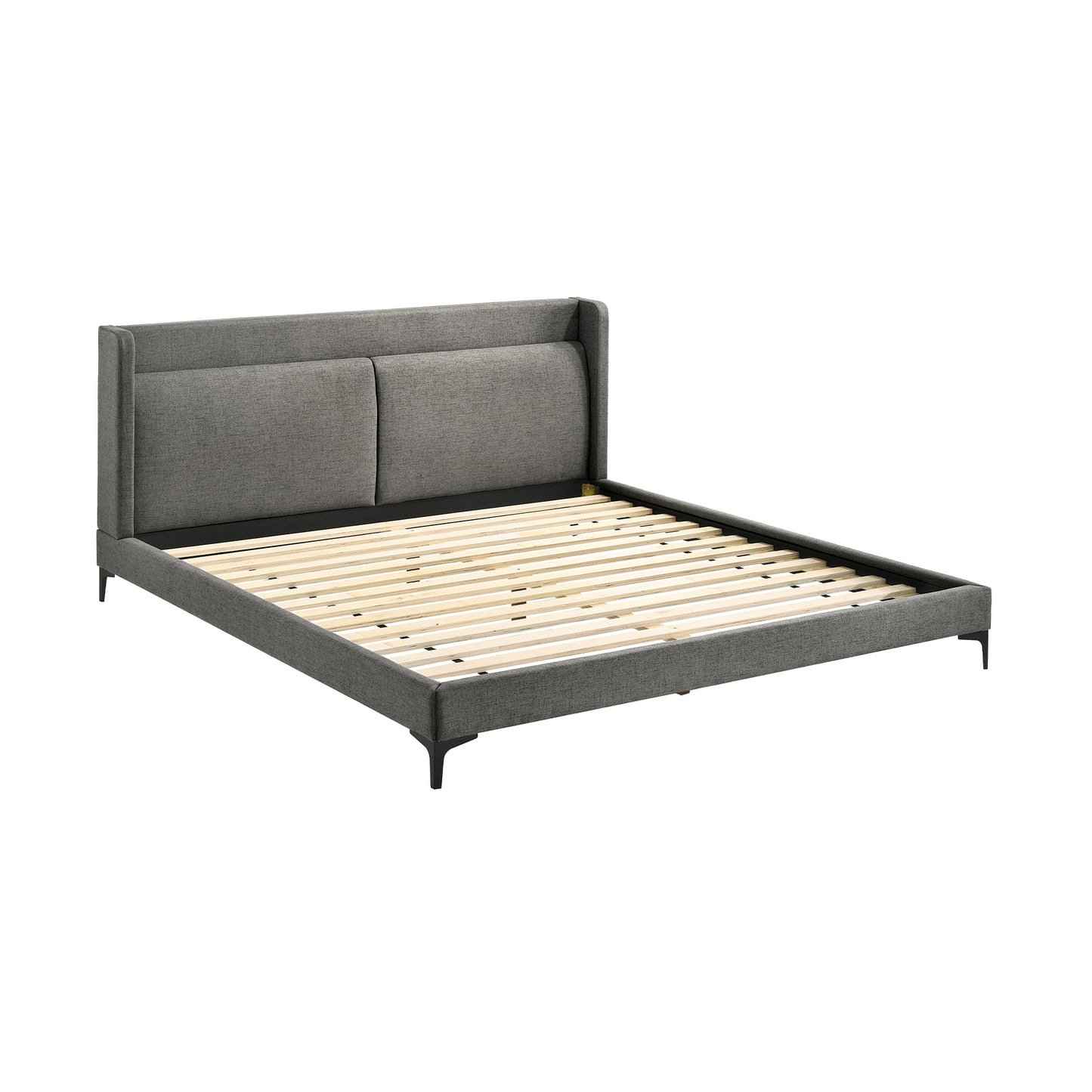 Legend Gray Fabric Platform Bed with Black Metal Legs