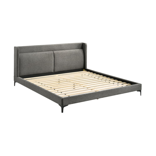 Legend Gray Fabric Platform Bed with Black Metal Legs