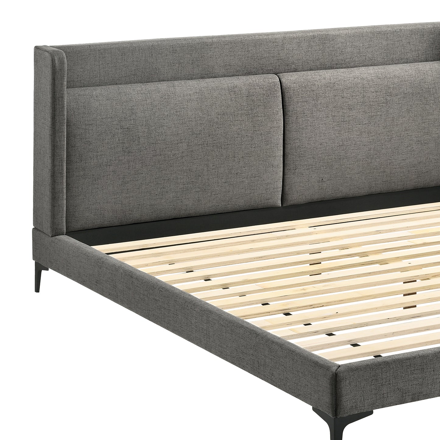 Legend Gray Fabric Platform Bed with Black Metal Legs