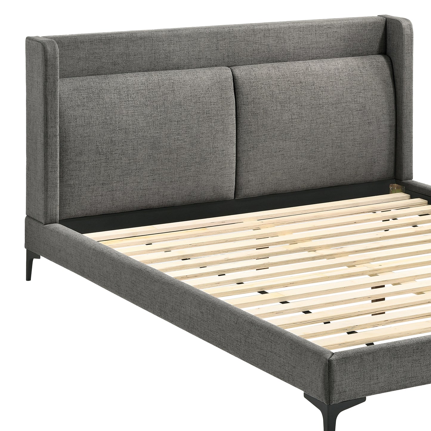 Legend Gray Fabric Platform Bed with Black Metal Legs
