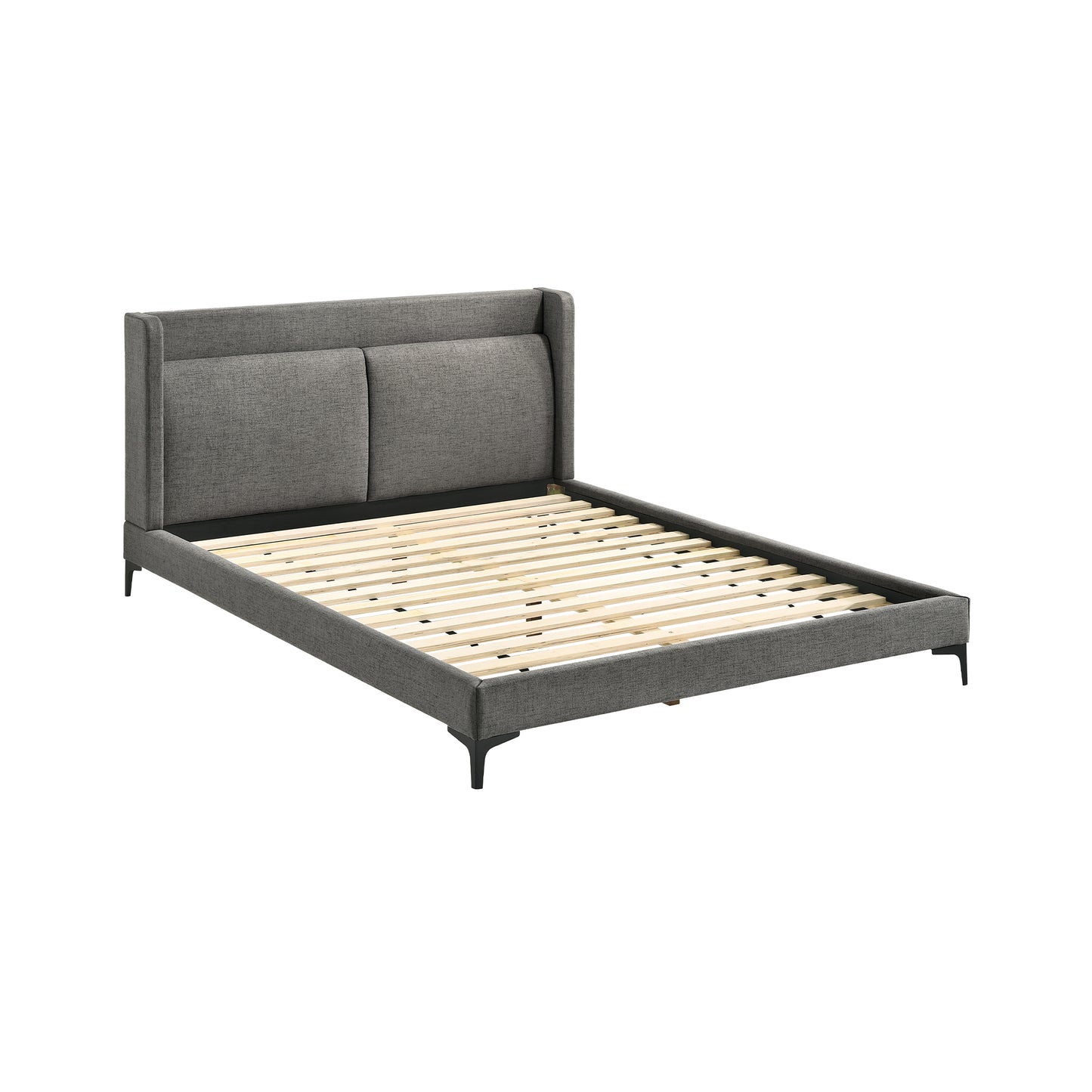 Legend Gray Fabric Platform Bed with Black Metal Legs
