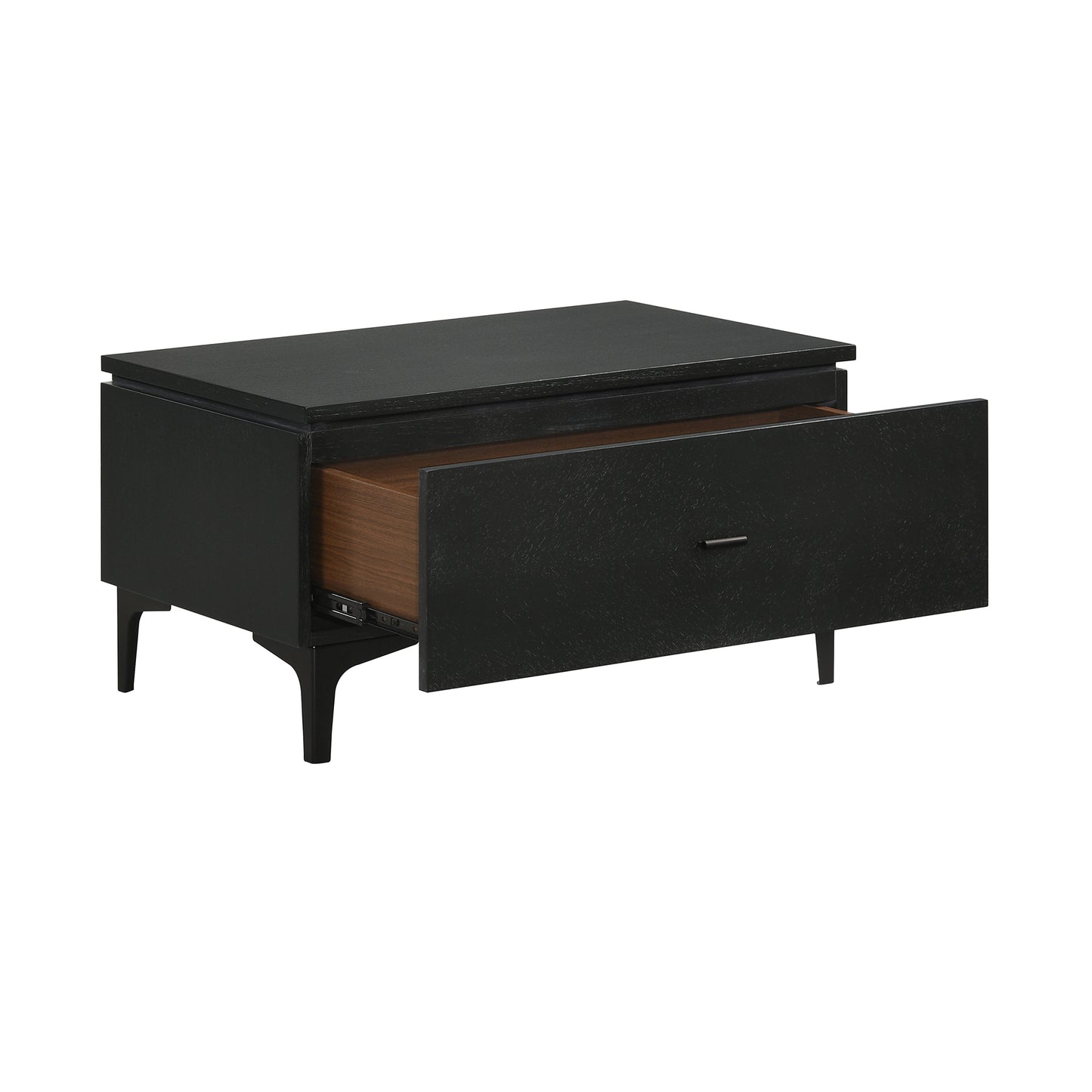 Legend Black Glaze Ash Veneer 1 Drawer Nightstand with Metal Legs