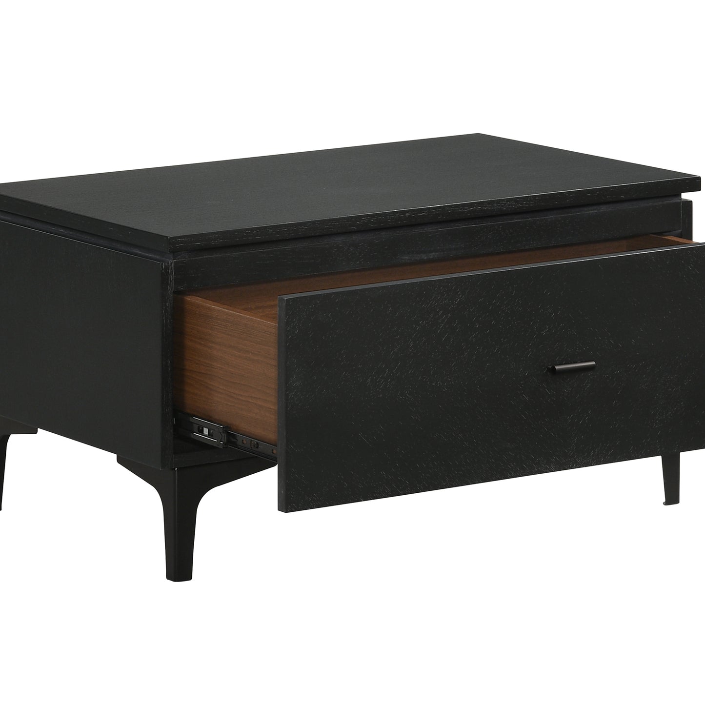 Legend Black Glaze Ash Veneer 1 Drawer Nightstand with Metal Legs