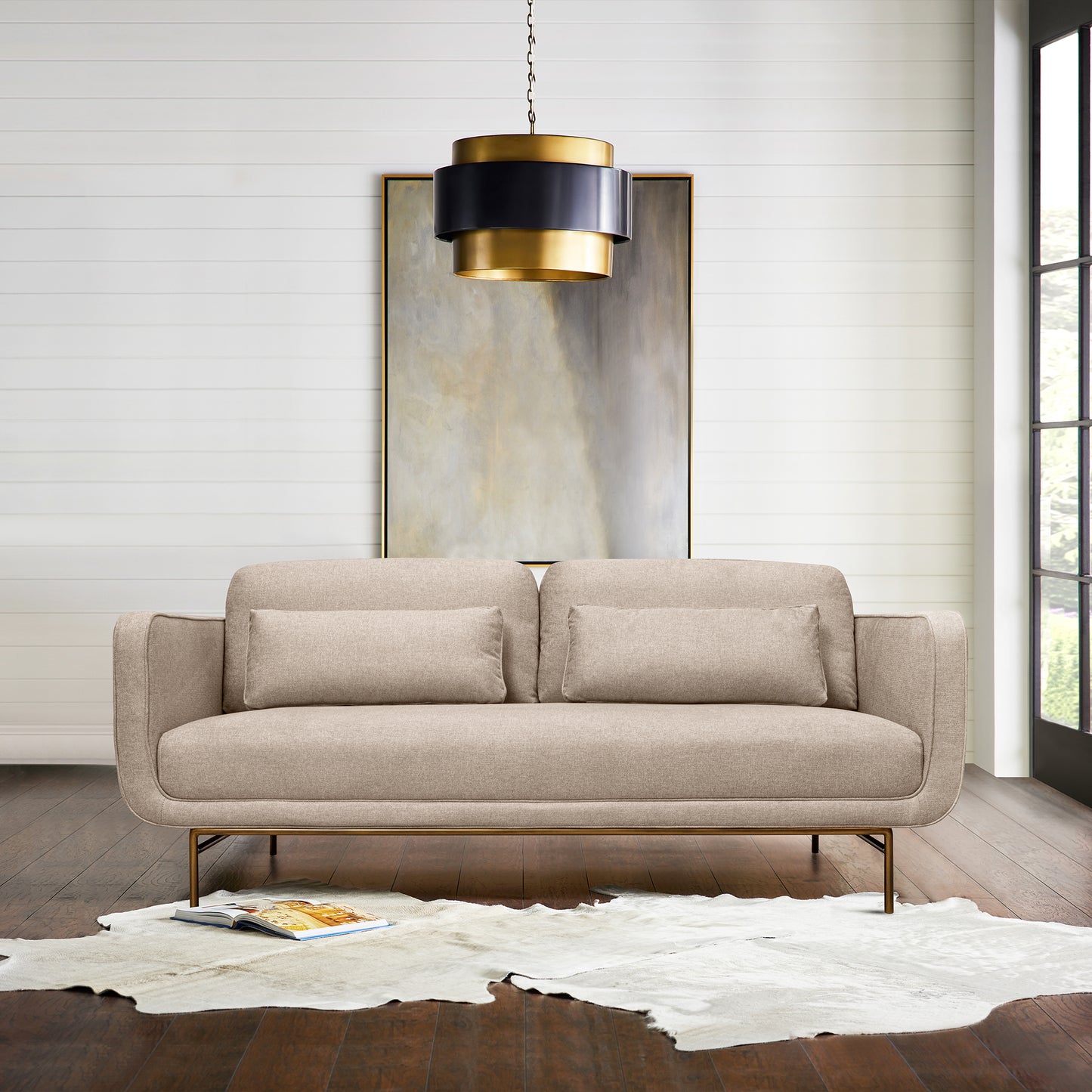 Lilou 77" Sofa with Antique Brass Metal Legs in Fabric and Velvet Options