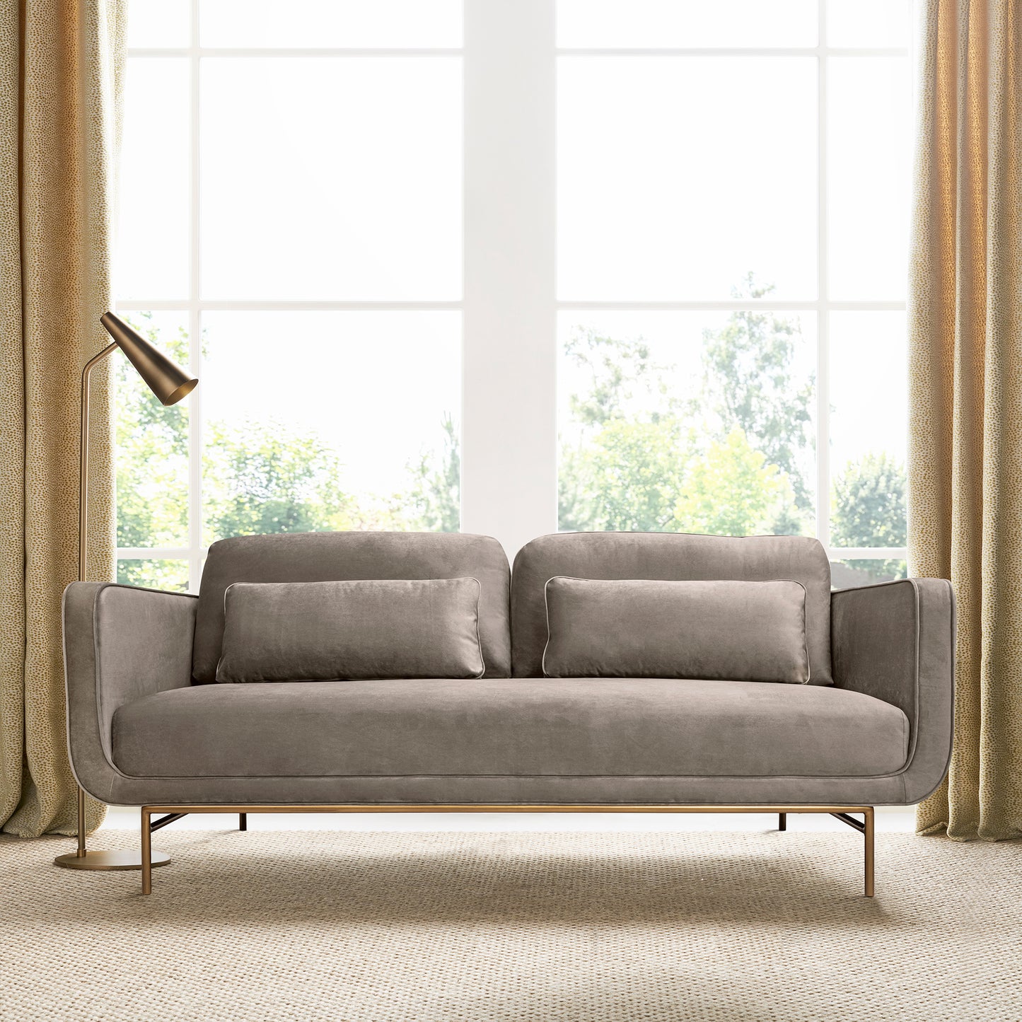 Lilou 77" Sofa with Antique Brass Metal Legs in Fabric and Velvet Options