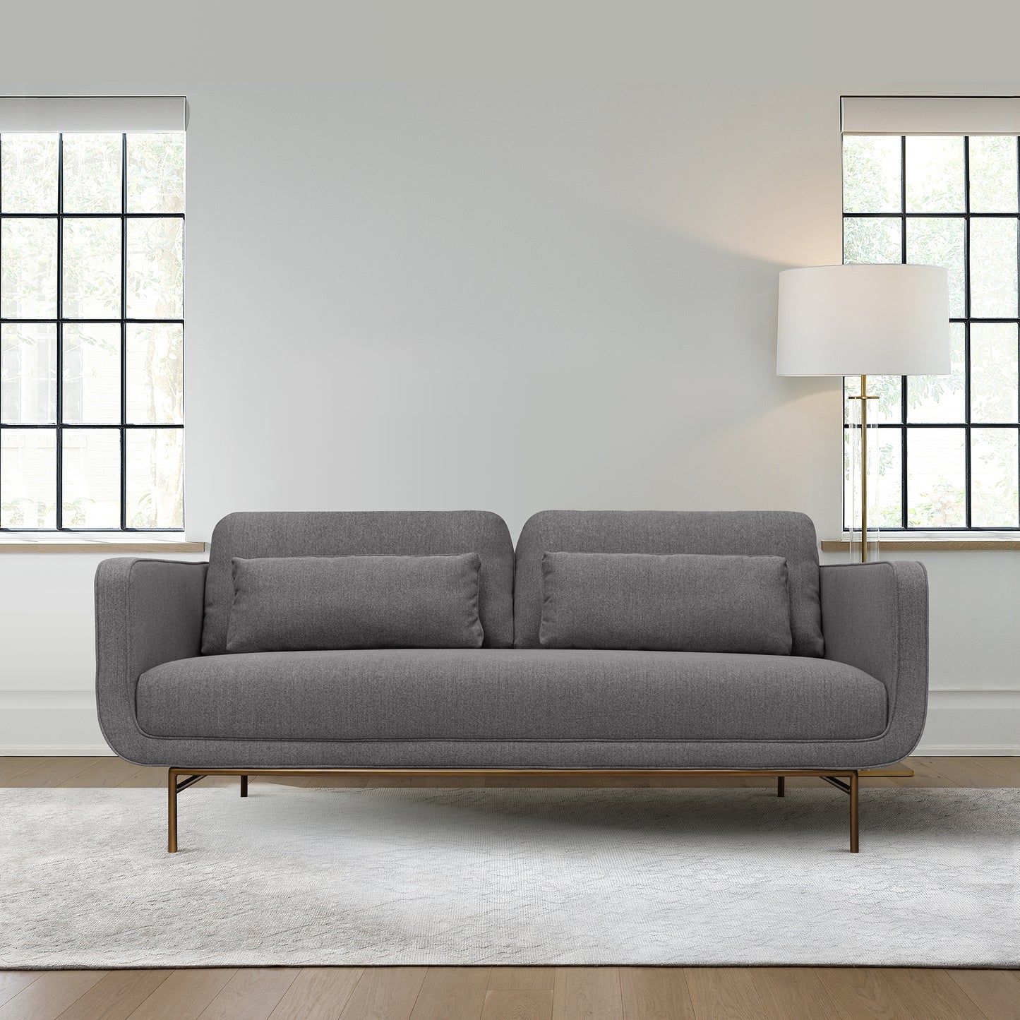 Lilou 77" Sofa with Antique Brass Metal Legs in Fabric and Velvet Options