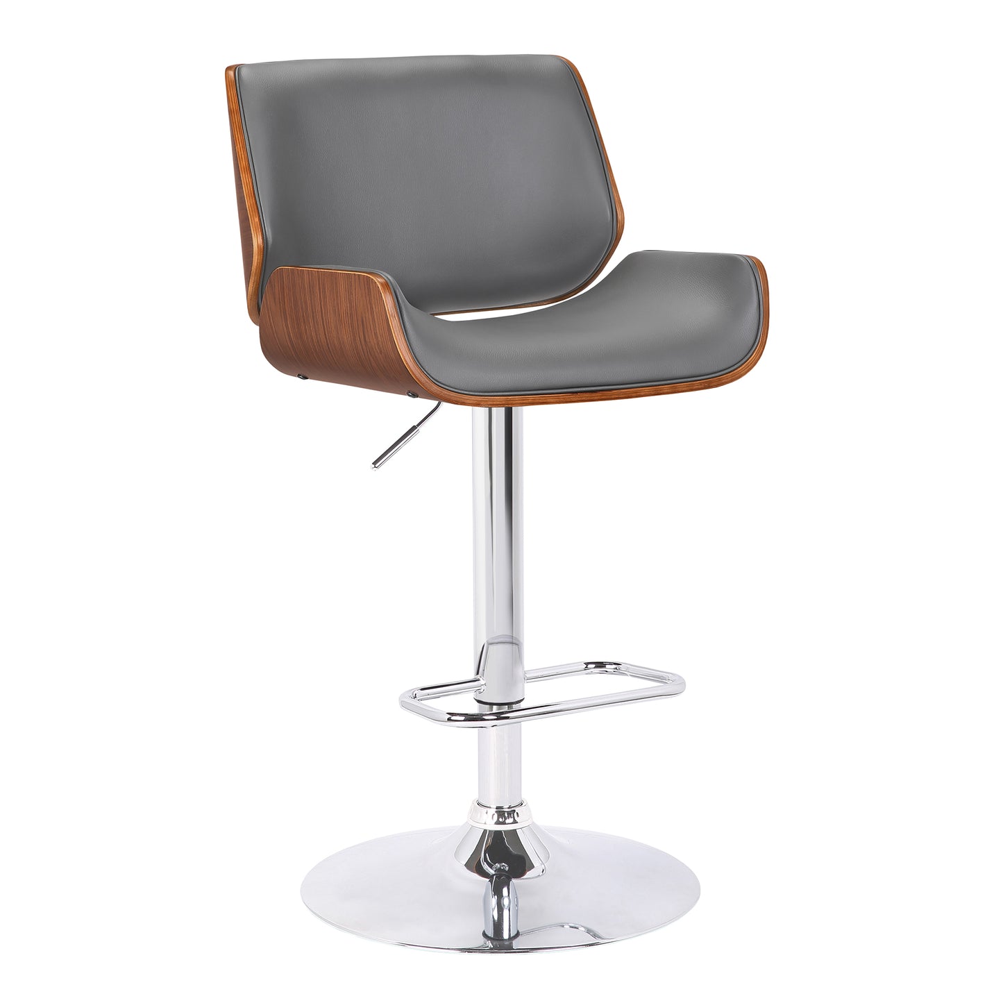 London Faux Leather Adjustable Height Swivel Walnut Wood and Chrome Bar Stool