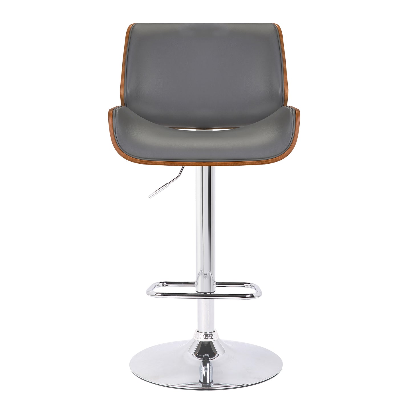 London Faux Leather Adjustable Height Swivel Walnut Wood and Chrome Bar Stool