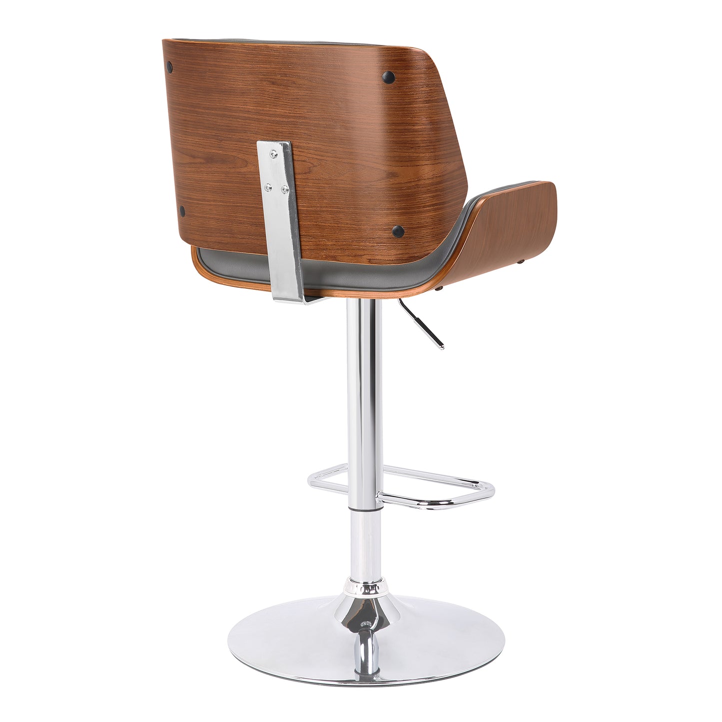 London Faux Leather Adjustable Height Swivel Walnut Wood and Chrome Bar Stool