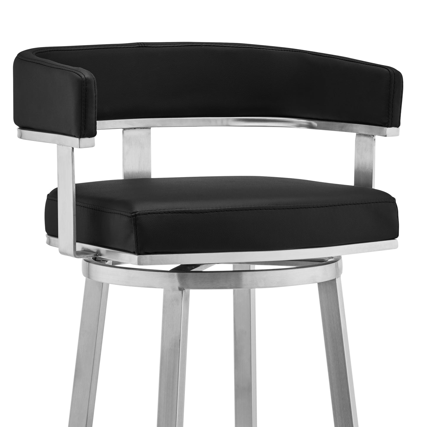Lorin 30" Black Faux Leather and Brushed Stainless Steel Swivel Bar Stool