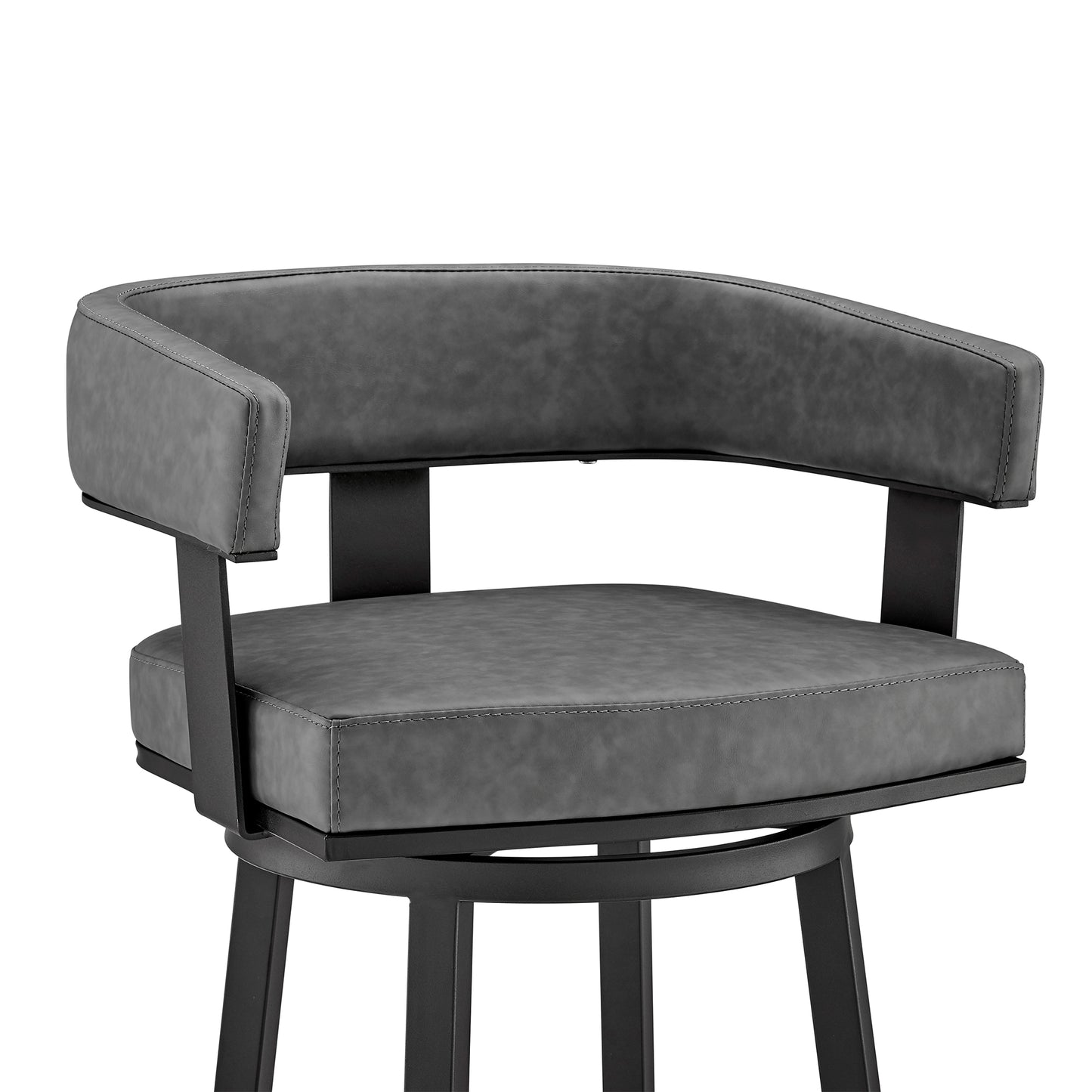 Lorin 30" Bar Height Swivel Bar Stool in Black Finish and Gray Faux Leather