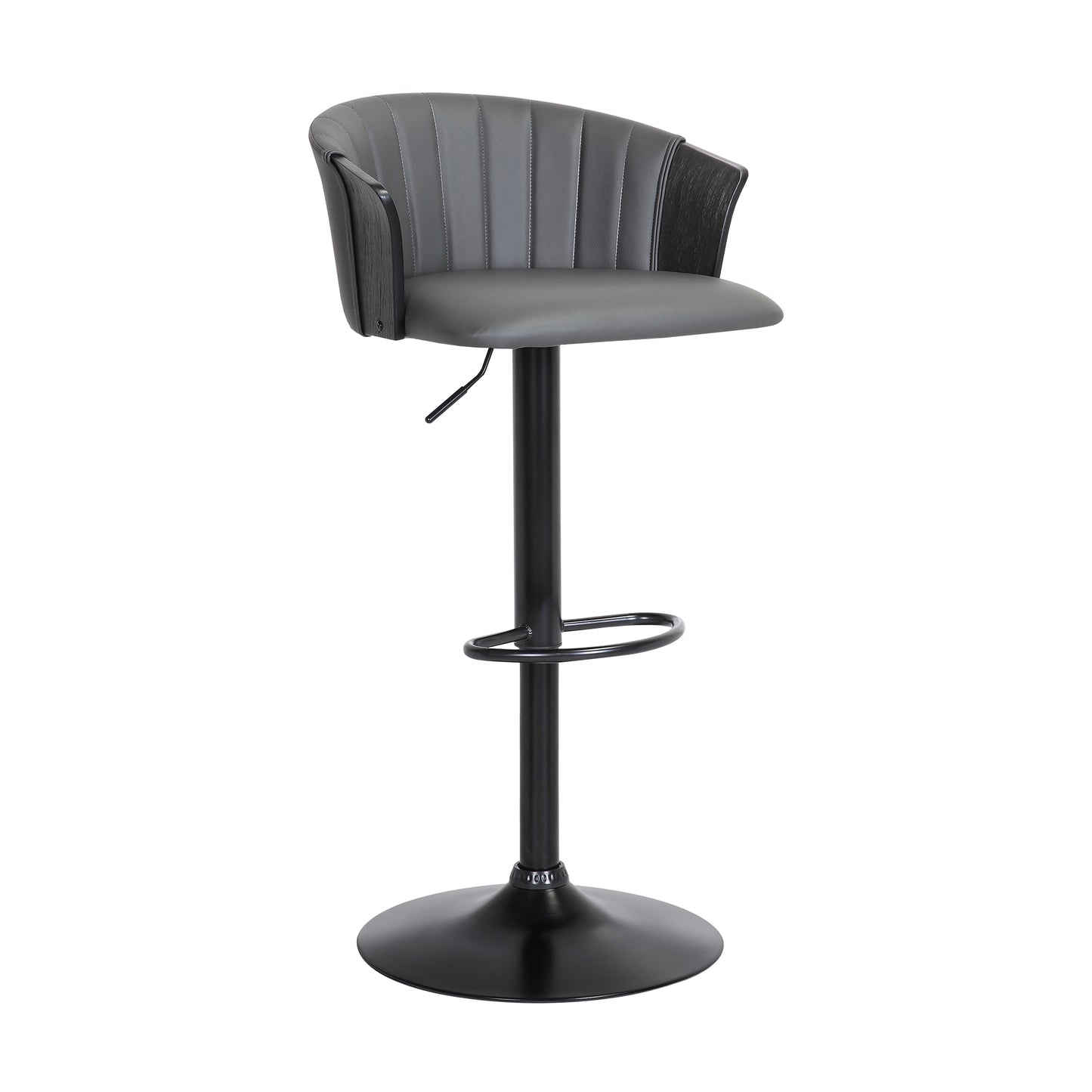 Lydia Adjustable Wood Bar Stool with Faux Leather and Black Metal
