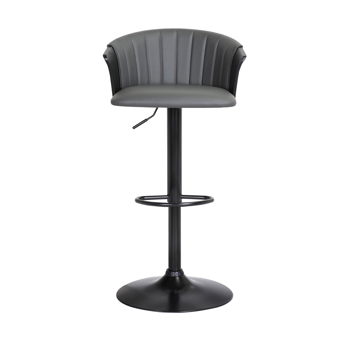 Lydia Adjustable Wood Bar Stool with Faux Leather and Black Metal