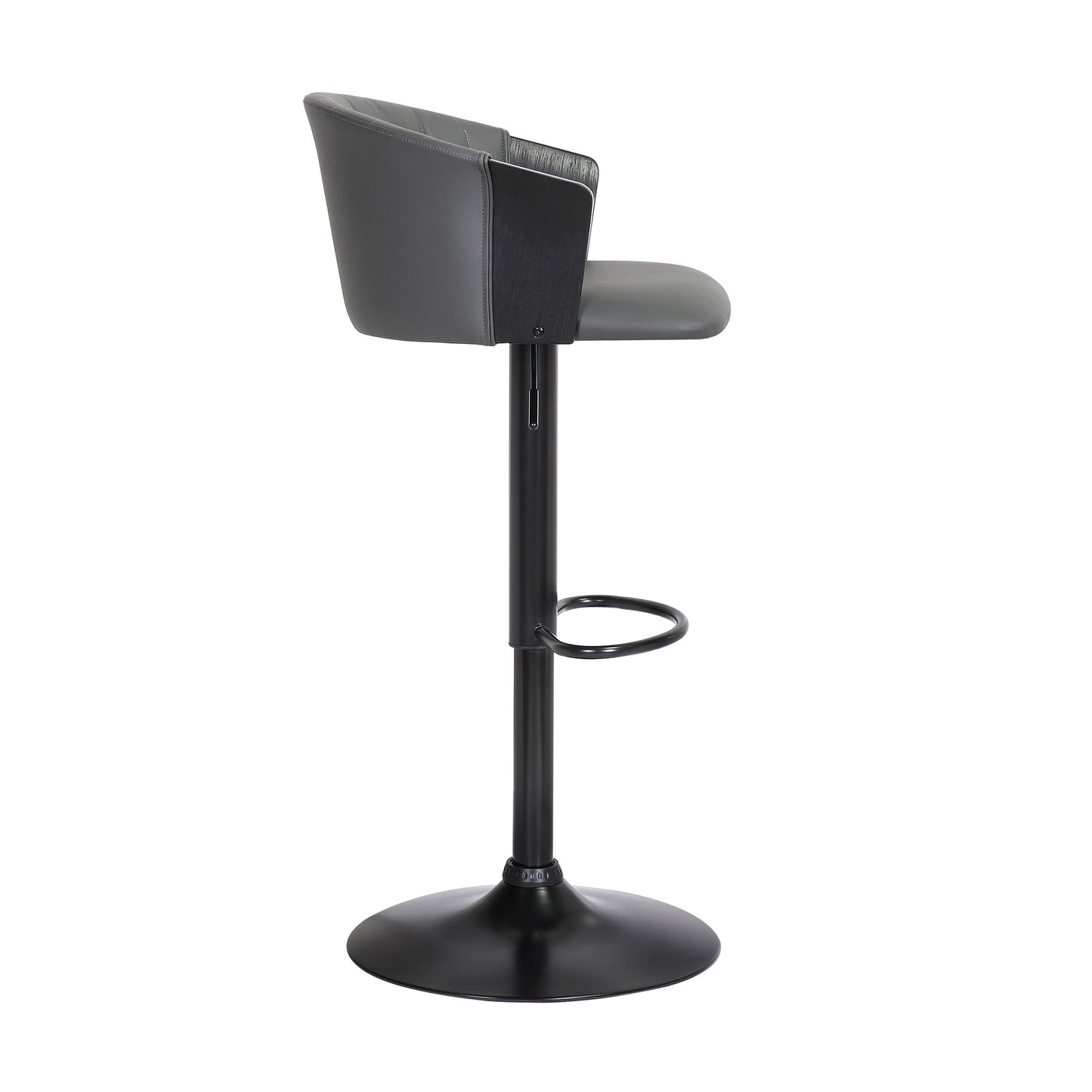 Lydia Adjustable Wood Bar Stool with Faux Leather and Black Metal