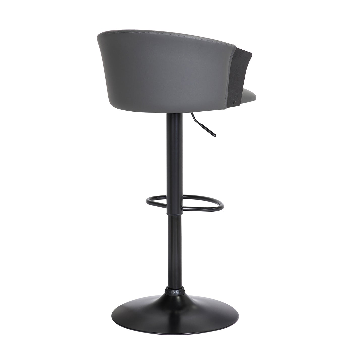 Lydia Adjustable Wood Bar Stool with Faux Leather and Black Metal