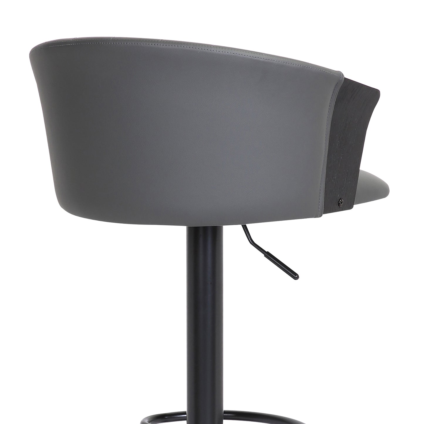 Lydia Adjustable Wood Bar Stool with Faux Leather and Black Metal